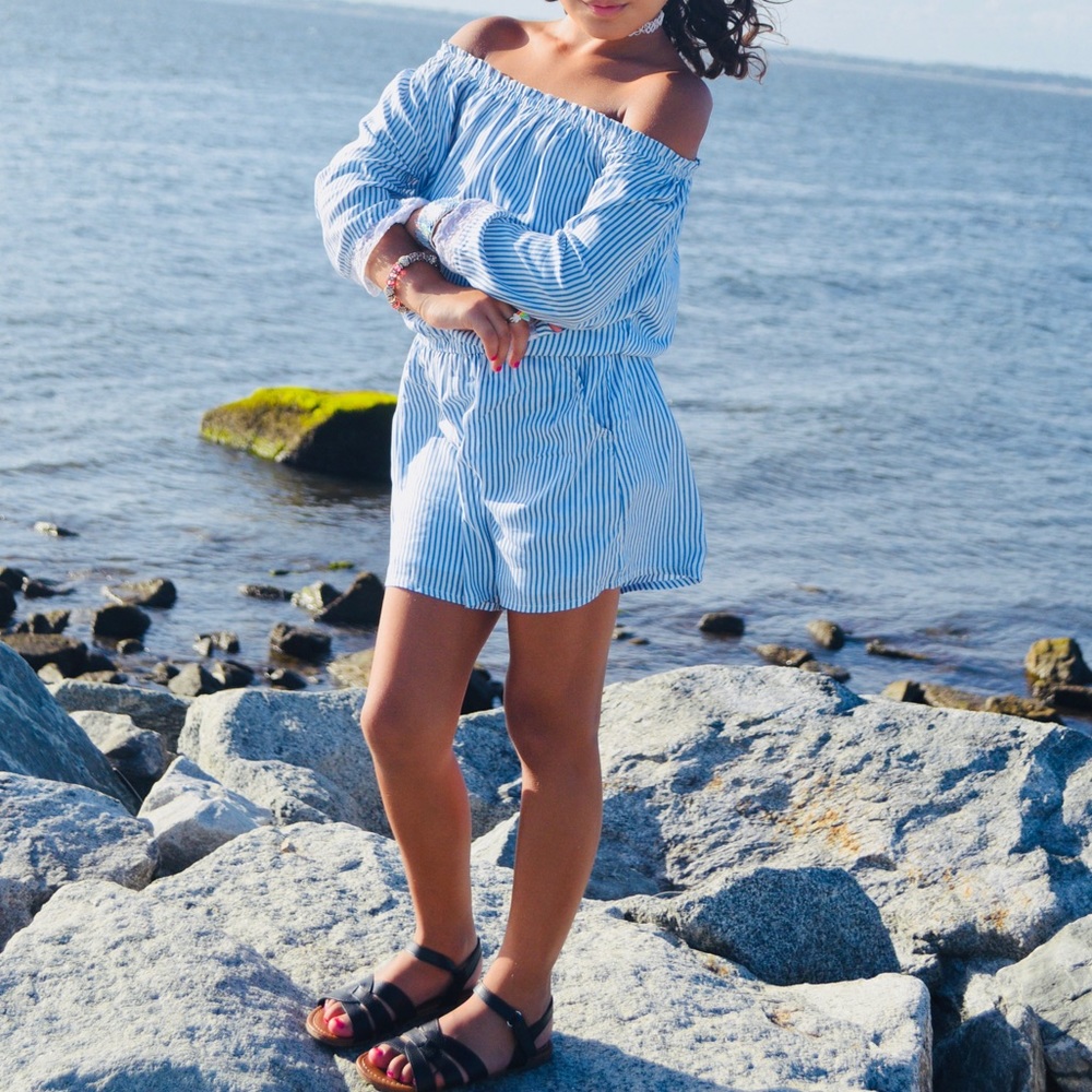 White and Blue Romper